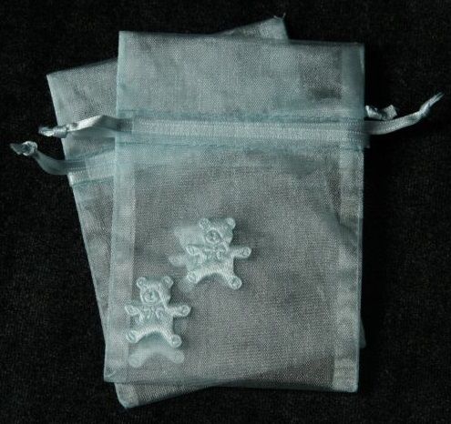 Organza Gift Bags With Two Teddy Bears 5PK - BLUE