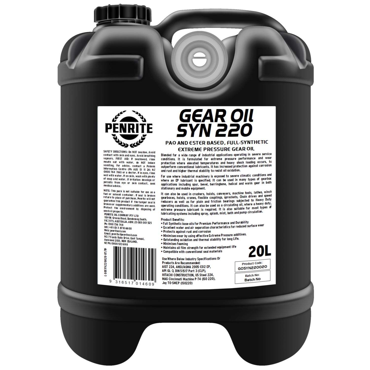 Penrite Gear Oil Syn 220 20L Oz General Store