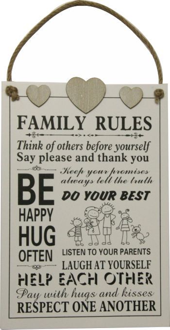 Family Rules with Top Hearts and 5 Members - Hanging Plaque