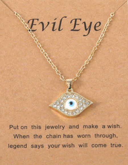 Gold Diamante Eye Shape Evil Eye Fashion Necklace