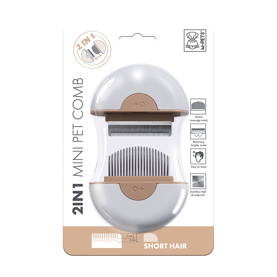 M-PETS 2 In 1 Mini Pet Comb - Brown (2 Sizes Available)