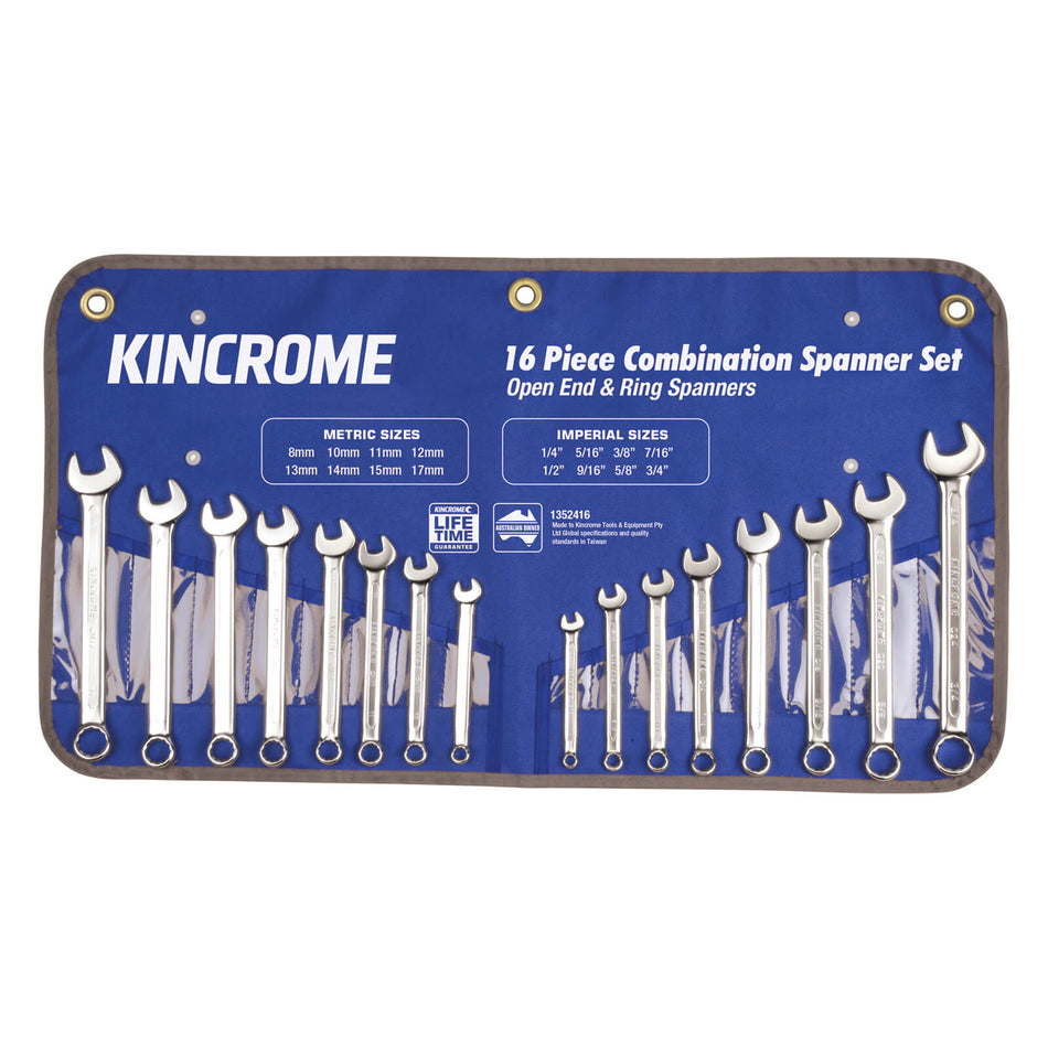 Kincrome Combination Spanner Set 16 Piece - Metric/Imperial - set