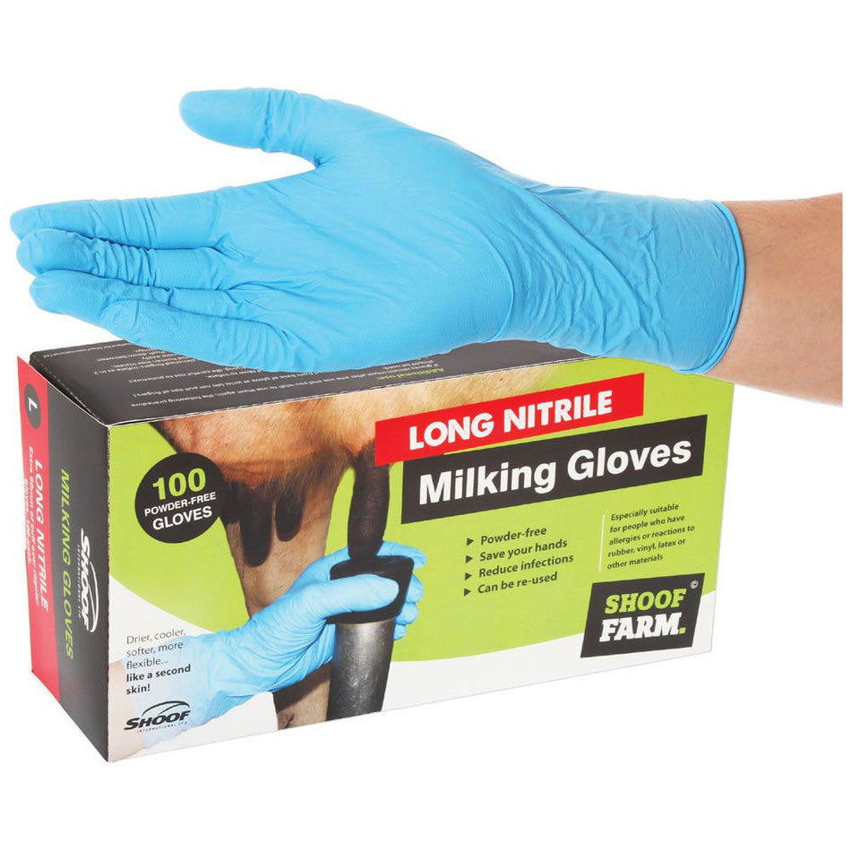 Shoof Milking Gloves Long Nitrile - Box of 100 (5 Sizes Available)