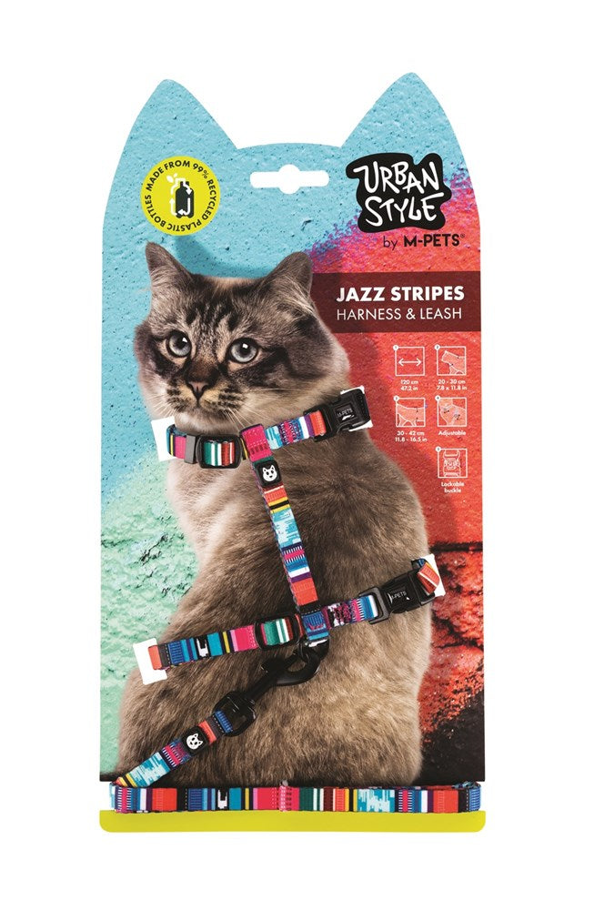 M-PETS URBANSTYLE Jazz Stripes Cat ECO SET (Harness & Leash)