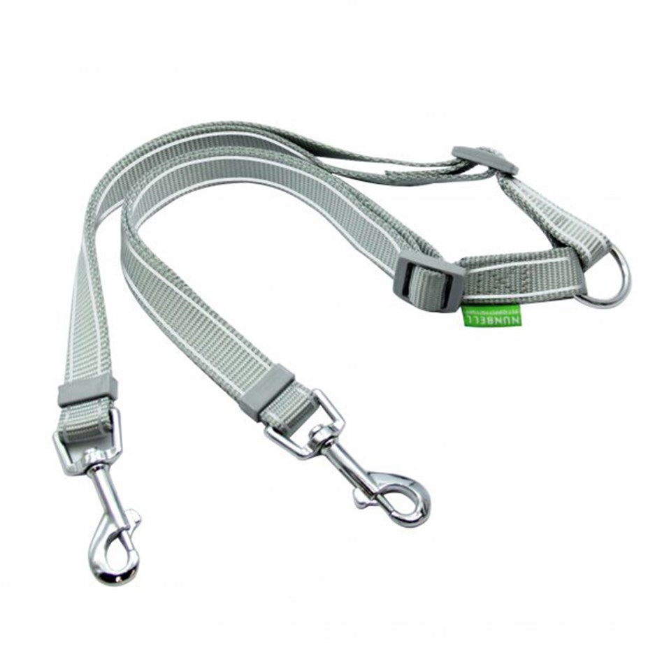 Nunbell 2-Stripe Reflective Two-Way Leash for 2 dogs