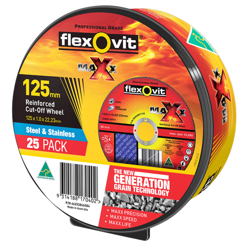 Flexovit Cut-Off Wheel Maxx Steel And Stainless Reinforced (25 Pack) (3 Sizes Available)