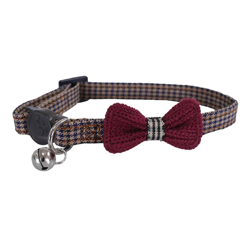 Rosewood - Designer burgundy bow dogtooth Cat Collar