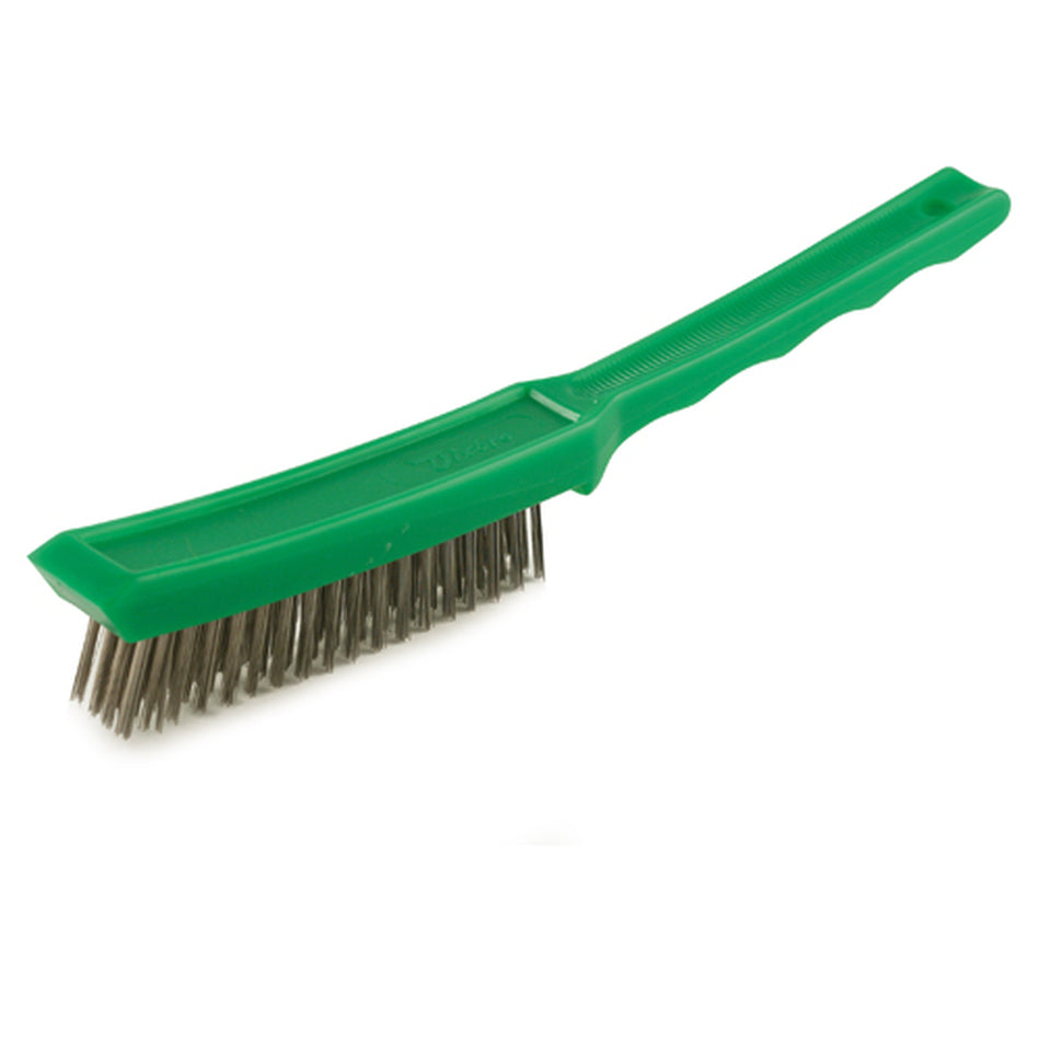 CLEARANCE- Flexovit - 4 row Plastic Handle Industrial wire Brush 4 Row Stainless Steel (Green Handle)