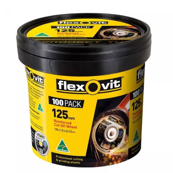 Flexovit Cut-Off Wheel Megaline Ultra Fast Cut Maxi Tub 125 x 1 x 22.23mm (100 Pack)