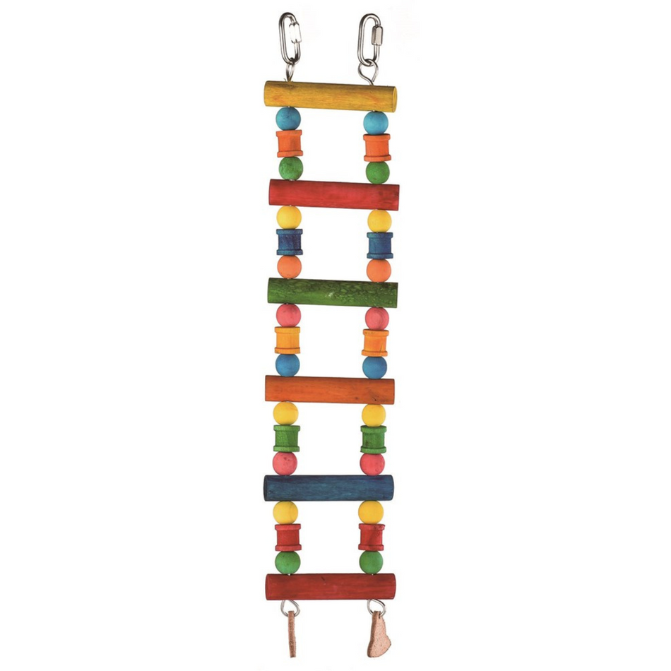Nature Island Wooden Bird Ladder With Beads - Small (Stainless Quick Link And Leather Bell)