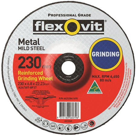 Depressed-Centre-Grinding-Wheel-Metal-230mm-x-6.8mm-x-22mm-A2430T-Flexovit