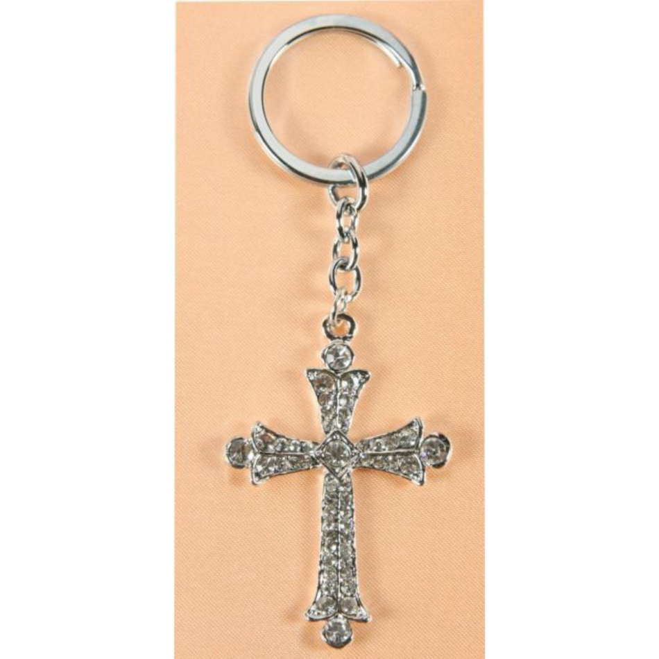 Vintage Style Diamante Cross Keyring 4x5.5cm