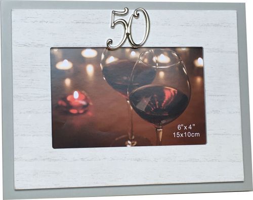 Photo Frame with Top Silver Number 50 - 6" x 4"