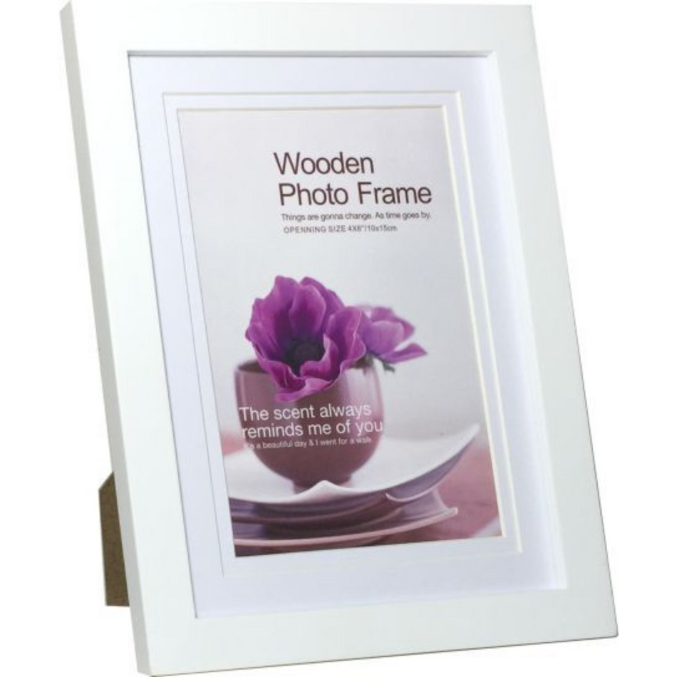 Classic Wooden Photo Frame with Cardboard Mat, White