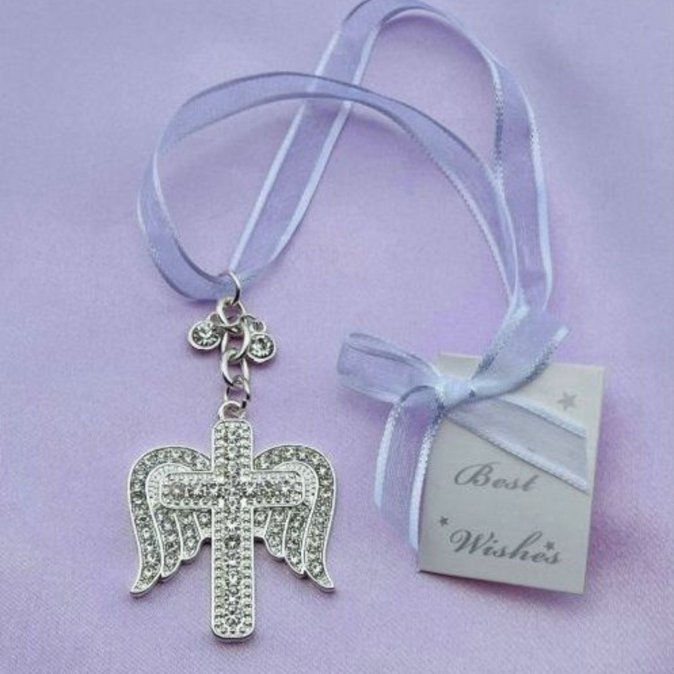 Diamante Angel Wing Cross Bridal Lucky Charm