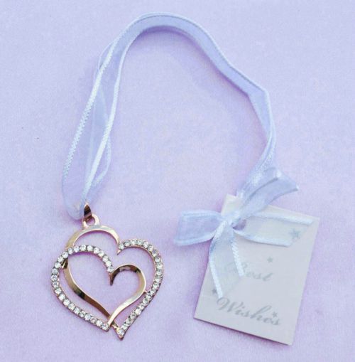 Bridal Charm with Overlapped Diamante Double Hearts (2 Colours Available)