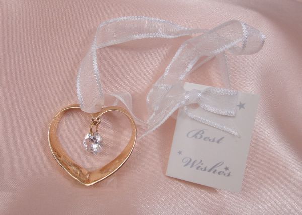 Wedding Bridal Charm Gold Heart and Diamond Pendent