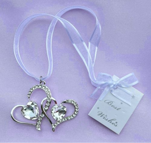 Two Silver Joined Hearts with Heart Shapes Gems Wedding Charm