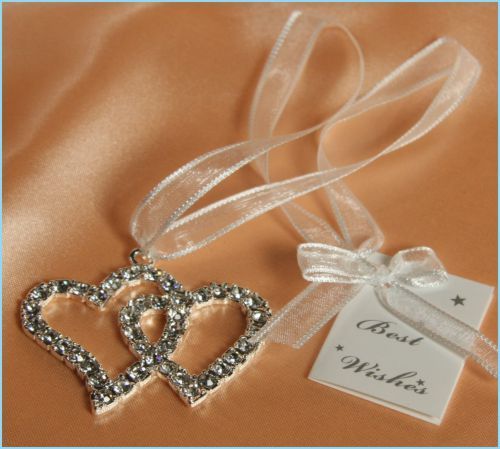 Wedding Bridal Charm with Two Joint Diamante Heats, 6x4.2cm