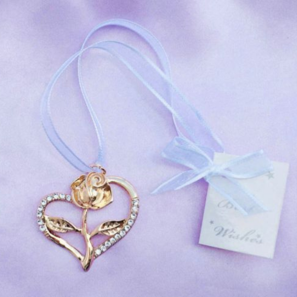 Metal Diamante Rose Heart Bridal Charm (2 colours available)