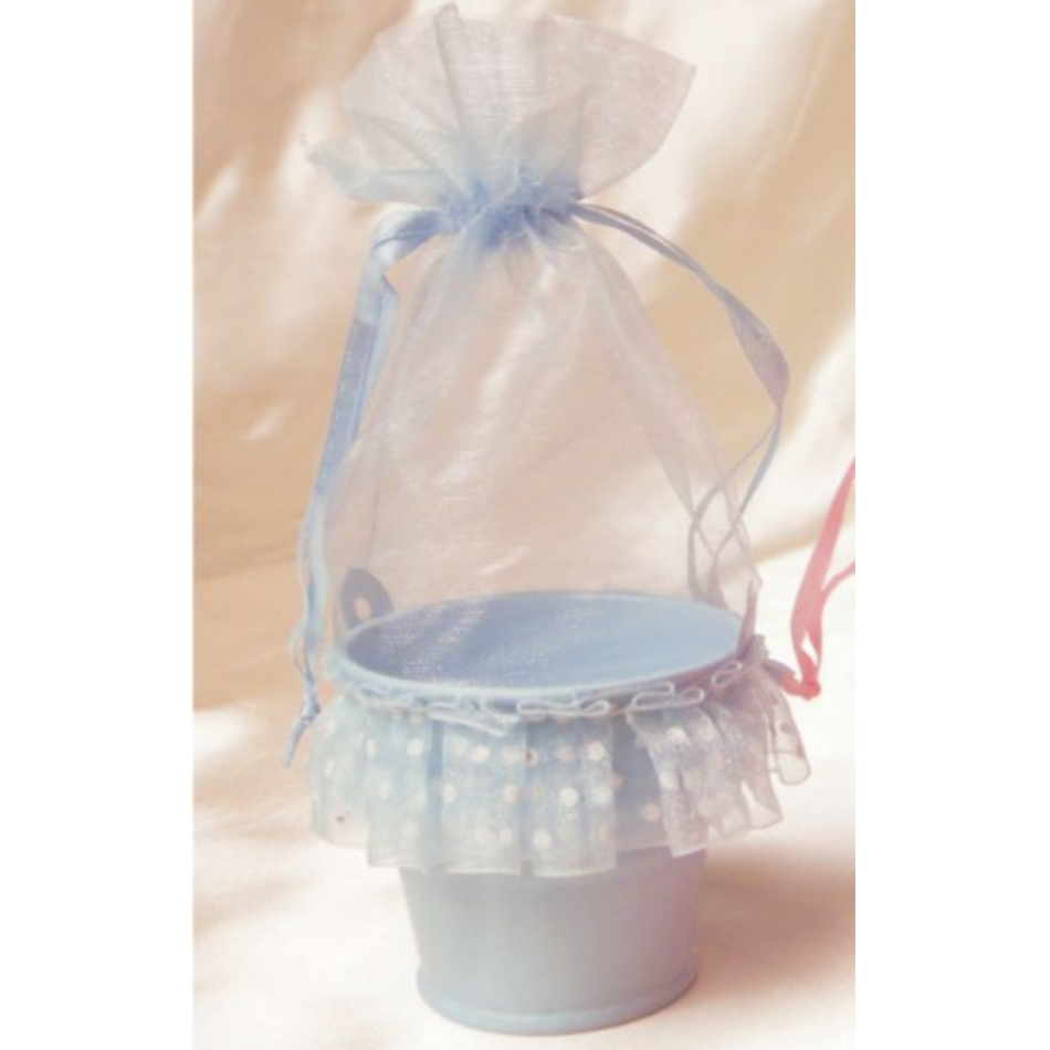 Blue Gift Bucket with Lace Wrap