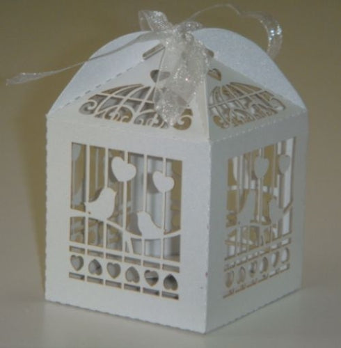 Laser Cut Birdcage Design Wedding Favor Box White 20/pk