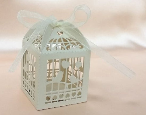Laser Cut 1 Bird Birdcage Design Wedding Favor Box Ivory 20/pk