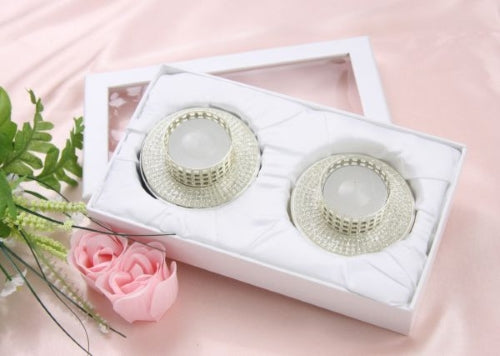 Set of 2 Diamante Tealight Candle Holders, Gift Box
