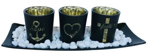 Glass Candle Holder Pebbles Set, 3pcs, 26x10x7cm (2 colours available)