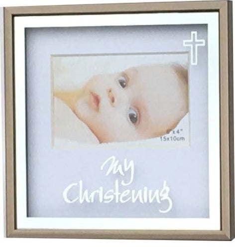 Photo Frame with Top Right Cross Sign My Christening - 6" x 4"