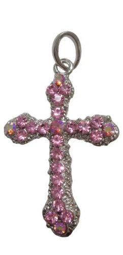 Decorative Pink Diamante Cross Charm, 3.4x5.3cm