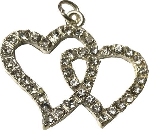 Wedding Bridal Charm with Two Small Joint Diamante Heats, 3.7x2.7cm