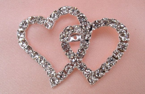Diamante Double Heart Pin, 5.8x4.3cm
