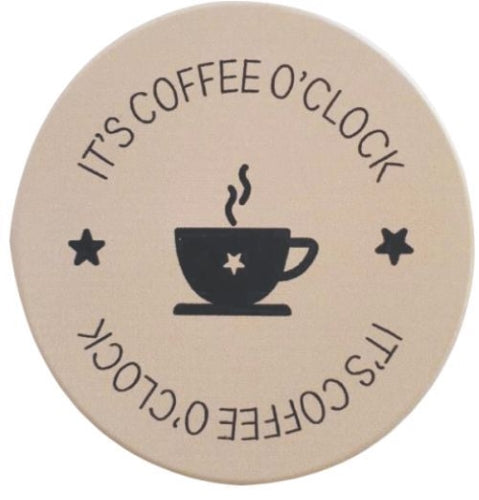 "It's Coffee O'Clock" Ceramic Coaster Round - 1 PIECE