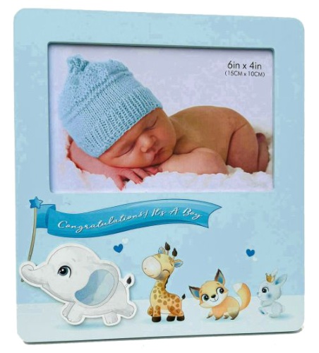 Congratulation Boy Photo Frame with a Group of Animals - blue