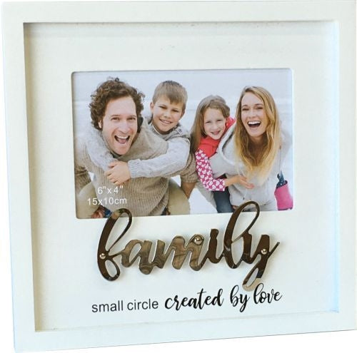 White MDF Photo Frame with Raised Metal Writing, 4" x 6", 22x21cm (5 Variants Available)