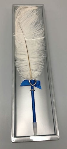 Blue Feather Pen with Diamante Heart, Gift Box