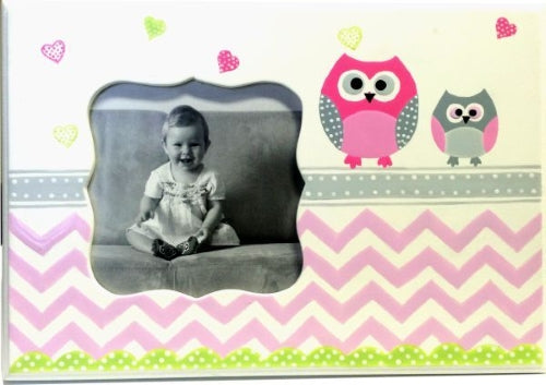 Kid Photo Frame with Pink Owl and Zigzag Pattern Design, 4" x 4" 6/36