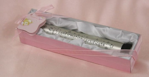 Confirmation Certificate Holder Silver with in Pink Gift Box
