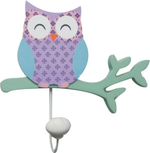 Wooden Hook with Purple Owl on the Green Branch