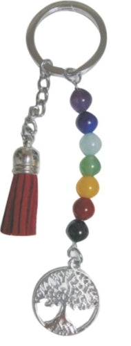 Tree of Life with 7 Chakras Crystal Stone Beads Keyring