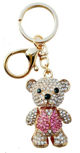 Pink and White Diamante Teddy Keyring