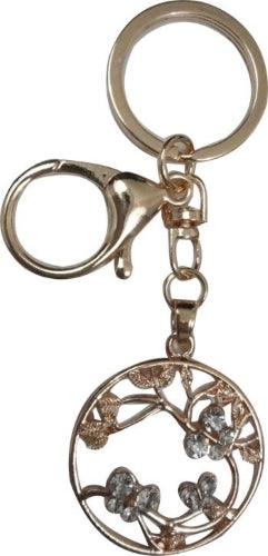 Round Shape Metal Keyring with Hollow Engraved Flower (2 Colours available)