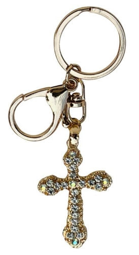 Vintage Diamante Gold Cross Keyring (2 Colours Available)