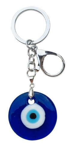 Blue Glass Evil Eye Keyring, 4cm/D