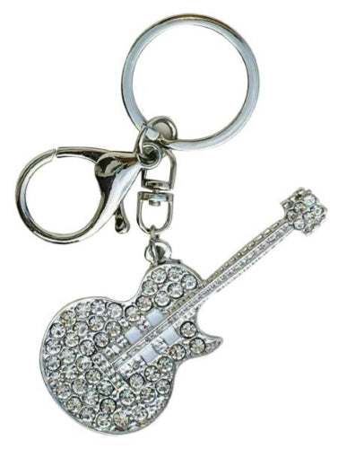 Diamante Silver Guitar Keyring