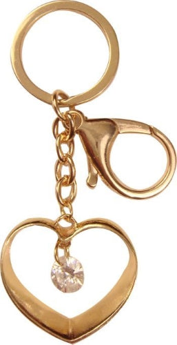 Heart Shape Gold Color Keyring with Center Diamond