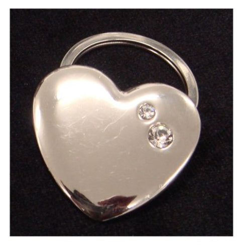 Heart Shape Keyring Silver with Two Crystals Design, no Chain
