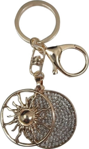 Hollow Sunshine and Diamante Double Round Shape Keyring (2 Colours available)