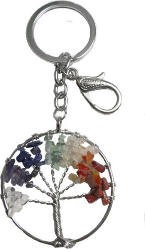 Round Shape Tree of Life with 7 Chakras Stones Keyring